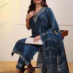 NEW ETHNIC 4 YOU Women Silk Blend Embroidered Kurta Sets-image-78