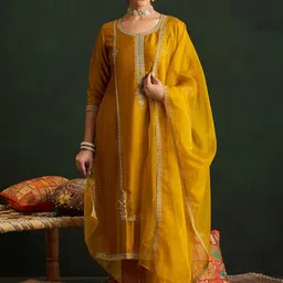Indo Era Women Embroidered Regular Sequinned Kurta with Trousers & With Dupatta-picture-14