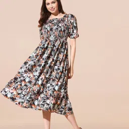 Femvy Floral Print Applique Fit & Flare Midi Dress-picture-30
