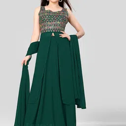 Happy Design Floral Embroidered Sequnnied Georgette Straight Kurta With Skirt & Dupatta-picture-26