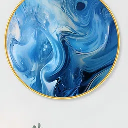 SAF Premium Blue And White Golden Frame Abstract Printed Wall Art-image-90