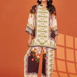 Kaftanize Sequined Botanical Printed Organic Cotton Tunic With Palazzos Co-Ords-image-51