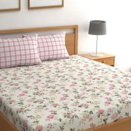 SHIRIN CREATION Supreme Cream-Coloured Floral 350 TC King Bedsheet with 2 Pillow Covers-image-43