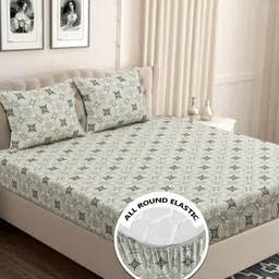 VAS COLLECTIONS Off White Printed Microfiber 210 TC Queen Bedsheet Set- 1.82 m x 1.98 m-picture-21