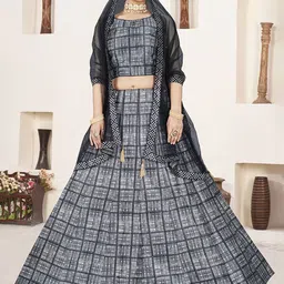 EthnicTree Printed Beads and Stones Ready to Wear Lehenga & Blouse With Dupatta-picture-37