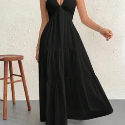 Berrylush Women Halter Neck Fit and Flare Maxi Dress-picture-41