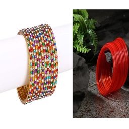 SOMIL Set Of 24 Multi Alloy Artificial Stones and Beads Antique Bangles-image-51