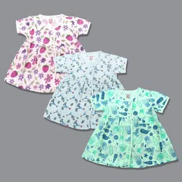 Born Babies Pack Of 3 Floral Print Cap Sleeves Knee Length Shirt Style Dress-picture-48