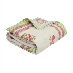 BLOCKS OF INDIA Green & White Ethnic Motifs Mild Winter Cotton 350 GSM Single Bed Quilt-image-14