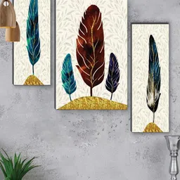 SAF Off White & Blue 3 Pcs Preety Flower Pot Painted UV Textured Self Adhesive Wall Art-picture-4