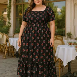 U&F Beyond Women Floral Printed Smocked Puff Sleeve Crepe Maxi Dress-picture-24