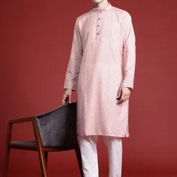MANQ Men Striped Thread Work Kurta image 5