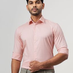 JADE BLUE Men Cutaway Collar Grid Tattersall Checked Cotton Slim Fit Casual Shirt-image-80