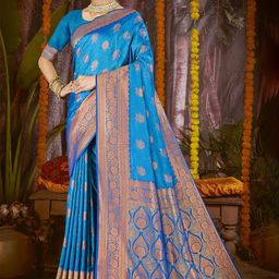 SANGAM PRINTS Woven Design Zari Silk Blend Tussar Saree-image-33