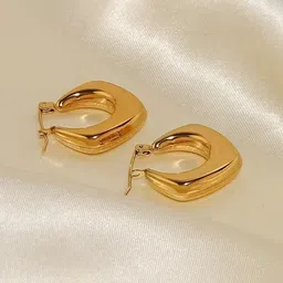 JEWILLEY Stainless Steel Gold-Plated Contemporary Shaped Anti Tarnish Hoop Earrings-22