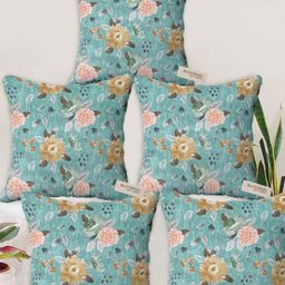 Blue Grass Wenz Sea Green 5 Pieces Floral Velvet Square Cushion Covers-image-44