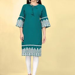 VARNI FABRICS Women Embroidered Keyhole Neck Bell Sleeves Kurta-image-14