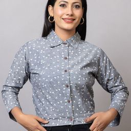 PROBASIC Floral Print Cotton Shirt Style Crop Top-picture-44