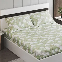 Home Centre Oxford Green & White Floral 200 TC Super King Bedsheet Set-2.74 m x 2.74 m-image-50