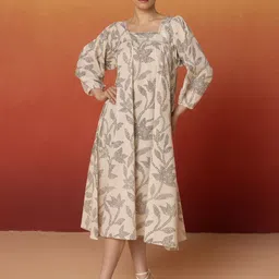 Bannos Swagger Women Ethnic Motifs Puff Sleeve A-Line Midi Dress-46