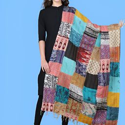 LOOM LEGACY Floral Embroidered Kantha Work Dupatta-picture-46