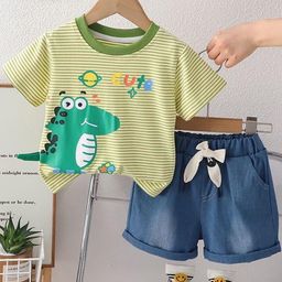 POP STREET KIDS Boys Striped Round Neck T-shirt With Shorts-image-39