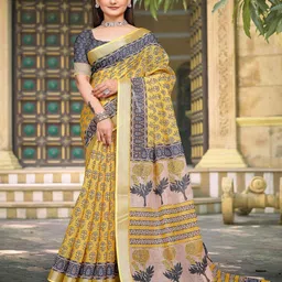 TRENDING KART Floral Zari Linen Blend Chanderi Saree-picture-38