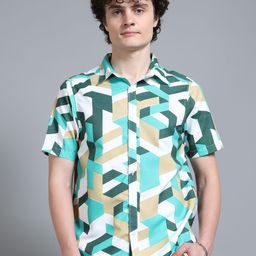 Moda Rapido Lime Green & White Geometric Printed Oversized Casual Shirt-picture-24