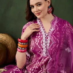 Sangria Printed & Embroidered Kurta & Trousers with Dupatta-picture-7