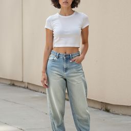 IZF Women Cropped Barrel Fit High-Rise Mildly Distressed Cotton Jeans-picture-42
