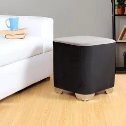 Shadowkart Set Of 2 Black & Grey Pouffes Sitting Stool Ottomans image 2