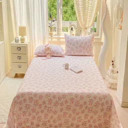 JC HOME Pink & Rose Floral 140 TC Super King Bedsheet Set-2.30x2.50m-picture-15