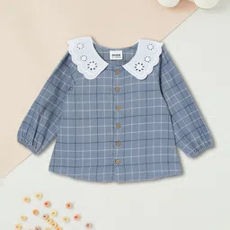 max Checked Peter Pan Collar Cotton Shirt Style Top-image-11