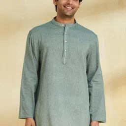 Fabindia Woven Design Band Collar Cotton Short Kurta-image-13