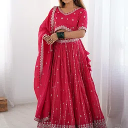 Panzora Embroidered Sequinned Semi-Stitched Lehenga With Unstitched Blouse & Dupatta-picture-15