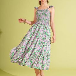Globus Printed Smocked Fit & Flare Midi Dress-image-85