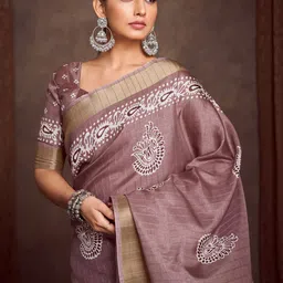 KALINI Ethnic Motifs Zari Silk Blend Block Print Saree-picture-12