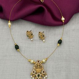 Rujve Jewellery Gold-Plated Cubic Zirconia Stone-Studded & Beaded Jewellery Set-image-93