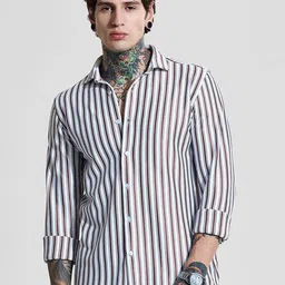 Snitch Men India Slim Fit Spread Collar Vertical Striped Casual Shirt-picture-24