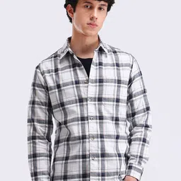 Flying Machine Men Spread Collar Tartan Checked Cotton Casual Shirt-picture-43