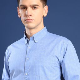Hancock Men Standard Slim Fit Opaque Checked Pure Cotton Formal Shirt-image-54