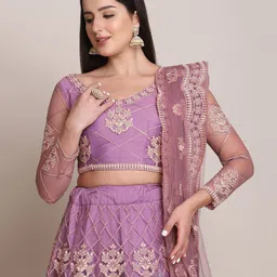 KALINI Embroidered Thread Work Semi-Stitched Lehenga & Unstitched Blouse With Dupatta image 3
