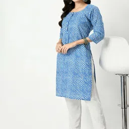 MAURYA Leheriya Printed Round Neck Pure Cotton Straight Kurta-image-86