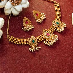 Anouk Gold-Plated Stone Studded & Beaded Jewellery Set-image-38