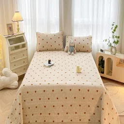 JC HOME Khaki & Maroon Geometric Printed Double Bed Cover With Pillow Covers-picture-34