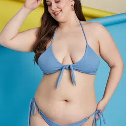 Curves By ZeroKaata Plus Size Ribbed Halter Beachwear Swim Bikini Set-image-50