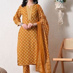 AVYCO Women Ethnic Motifs Printed Pure Cotton Kurta with Trousers & Dupatta-image-45