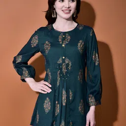 FUTURO Women Floral Printed Round Neck Cotton Top-image-7