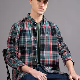 British Club Tartan Checks Spread Collar Cotton Smart Slim Fit Casual Shirt-picture-14