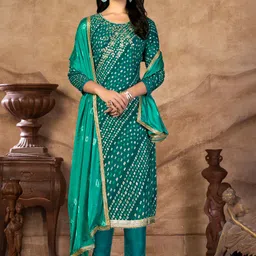 SHADOW & SAINING Bandhani Gotta Patti Embroidered Pure Cotton Semi-Stitched Dress Material-image-55